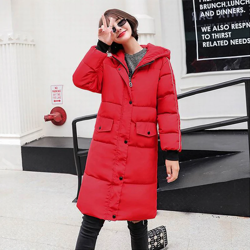 2018 Winter Red Coat Thickened Parka Women Stitching Slim Long Winter ...