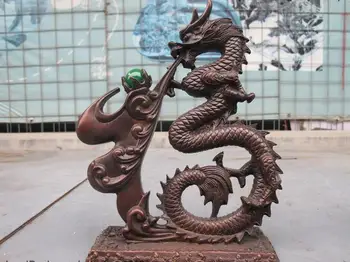 

10"Chinese Folk Classical Red Bronze Lucky Dragon blessing statue