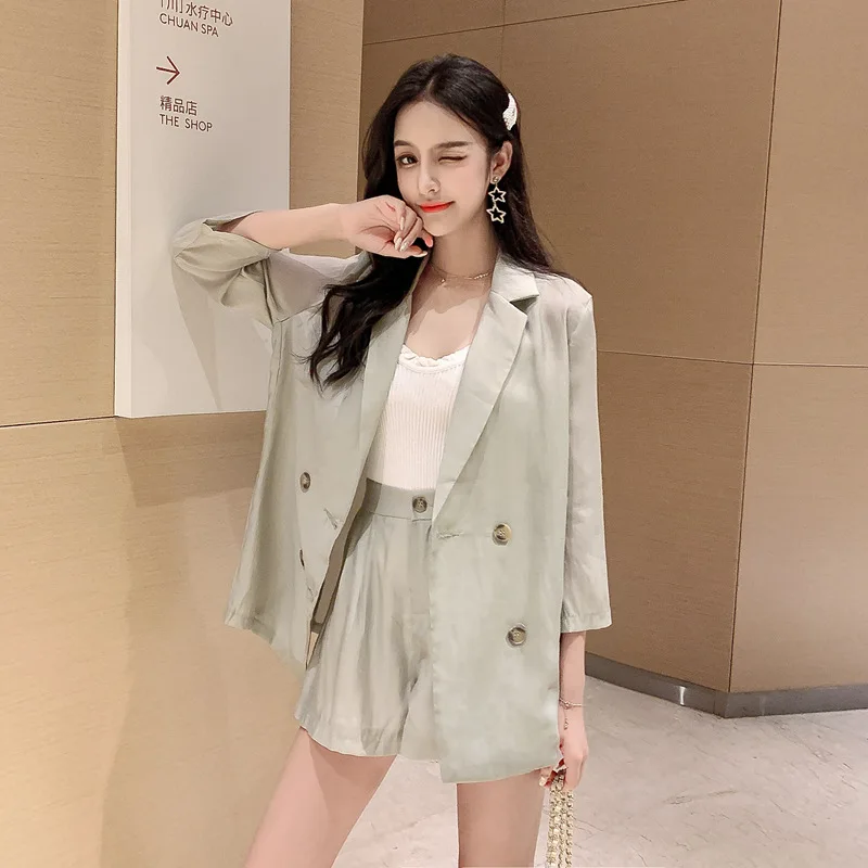 

Summer Casual Women 2 Piece Outfits Plus Size Casual White Blazer Top and Short Pant Ensemble Femme Biker Shorts Tracksuit Women