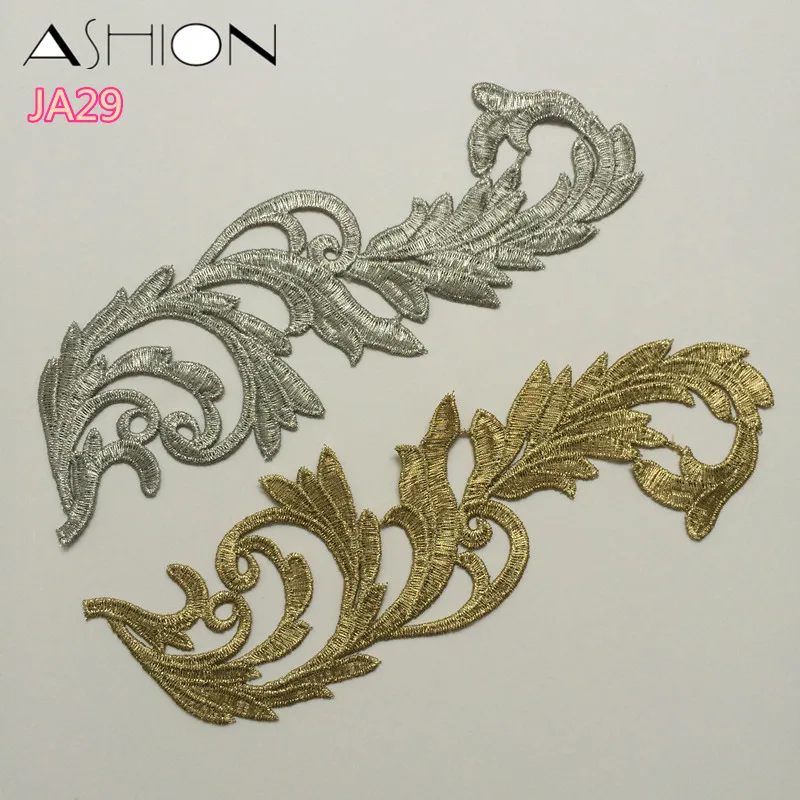 

LP-JA29 Embroidery flowers patches gold lace applique collar wedding dress formal dress accessories sequin fabric patch 10 pcs