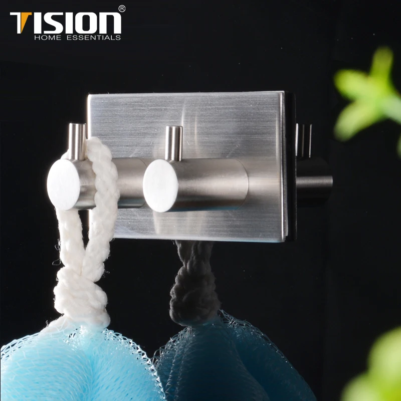 TISION Stainless Steel Bathroom Lavatory Self Adhesive Double Coat and Robe Hook kitchen Metal Waterproof Wall Mount hooks | Обустройство