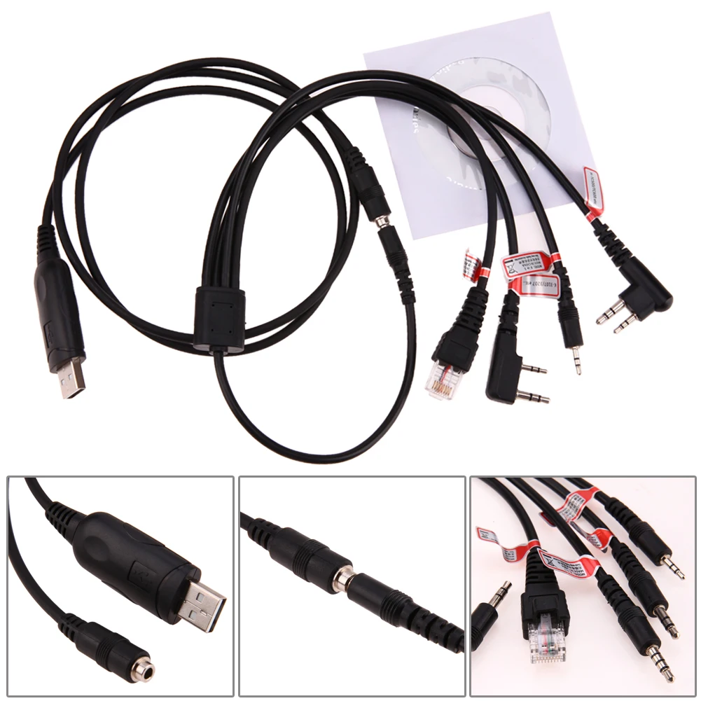  8 in 1 USB Programming Cable For Motorola Kenwood BAOFENG Mobile Radio Accessories Walkie Talkie Cable With CD