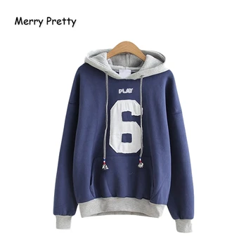 

Merry Pretty Women Number 6 Appliques Plus Velvet Hoodies Sweatshirts 2019 Winter Long Sleeve Hooded Sweatshirts Casual Pullover