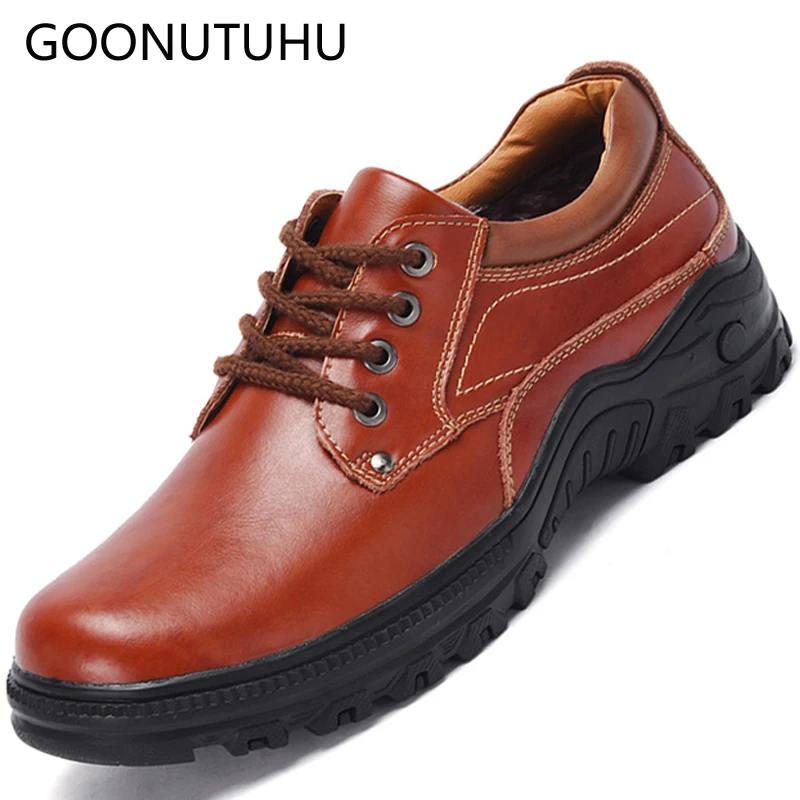 

2019 new spring fashion men's shoes casual leather classics brown and black shoe male lace-up sneakers waterproof shoes for men