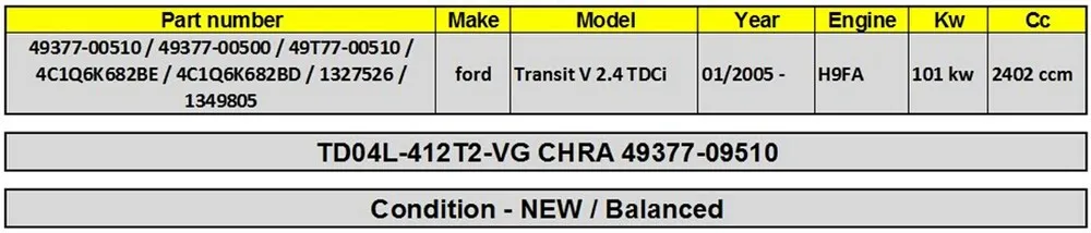 Turbo char TD04L 49377-00510 49377-00500 4C1Q6K682BE 4C1Q6K682BD КЗПЧ turbo char core картридж для Ford Transit V 2,4 TDCi 137