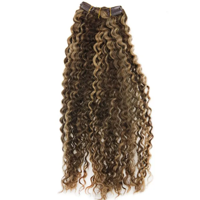 Moresoo Kinky Curly Clip In Hair Extensions Remy Human Hair Brown
