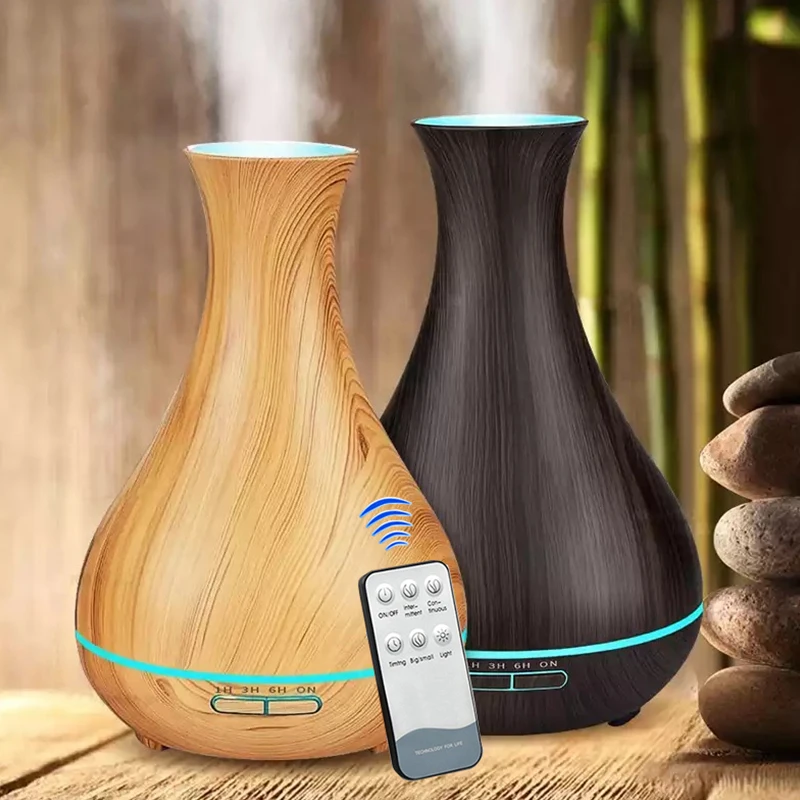 

550ML Essential Oil Aroma Diffuser With Wood Grain Aromatherapy Diffuser Air Humidifier 7 Changing Color LED Lights For Home
