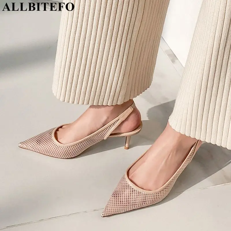 

ALLBITEFO fashion brand Ventilation mesh high heels women sandals new summer beach women shoes women high heel shoes girls shoes