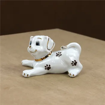 

Porcelain Puppy Dog Miniature Ceramic Doggy Figurine Craft Present Ornament Accessories for Office Desk and Bedroom Decoration