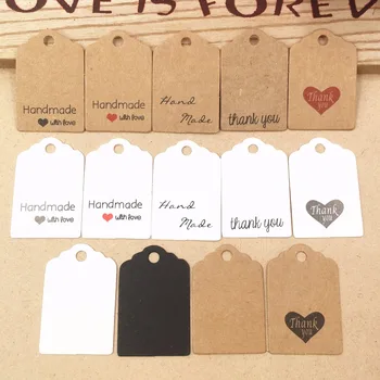 

100 PCS 3x2cm Handmade with Love Paper Card Tags Labels DIY Crafts Hang Tag Gift Wrapping Supplies Wedding Favors