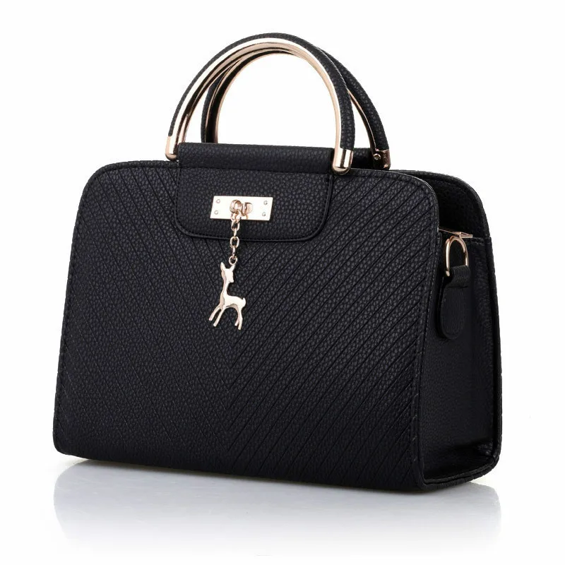 

2019 New Fashion Handbag Women Leather Bag Large Capacity Shoulder Bags Casual Tote Simple Top-handle Hand Bags Deer Decor