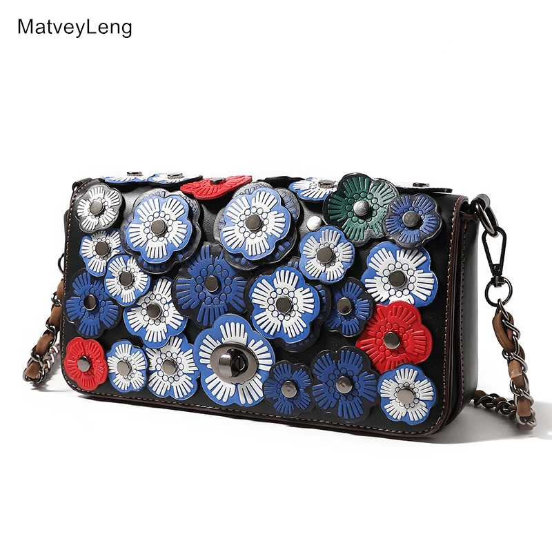 

High Quality PU Flower Decoration Shoulder Bag Woven Handbag Handmade Flower Messenger Bag Multifunctional Ladies Handbag