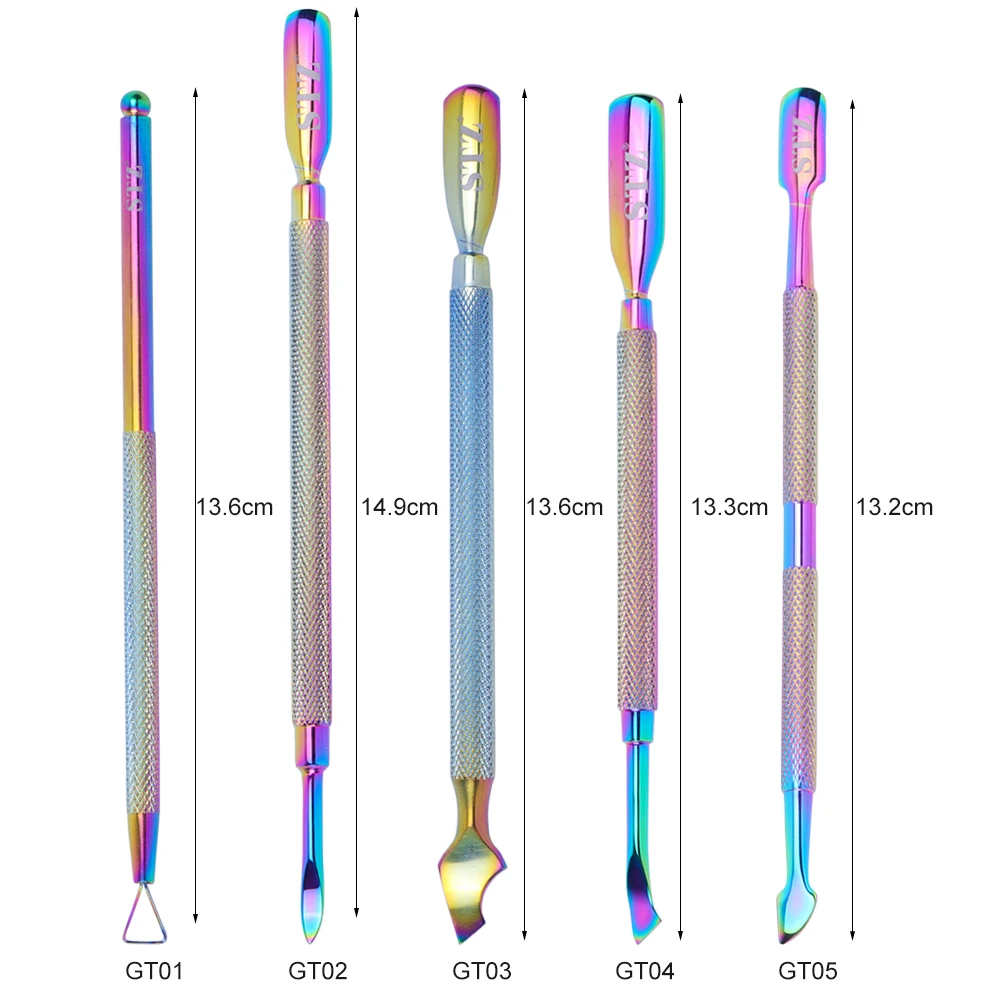 STZ Радужный Толкатель для кутикулы с двойной головкой для маникюра, инструменты для удаления омертвевшей кожи, ложка, трианговые палочки для дизайна ногтей, GT01-05