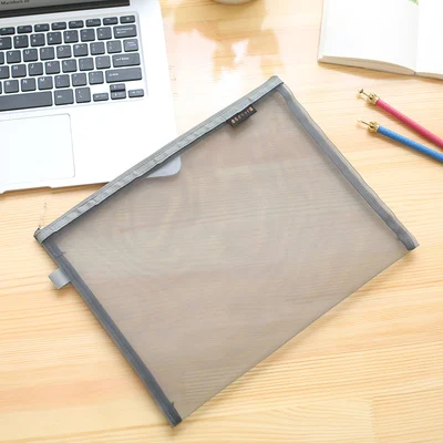 JIANWU A4 A5 B6 MUJI STYLE Simple nylon transparent mesh bag data bag Folder stationery storage bag School Supplies - Цвет: A4 gray