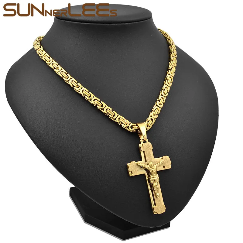 Подвеска с крестом Иисуса Христа из нержавеющей стали|chain gold|link chaincross pendant necklace |