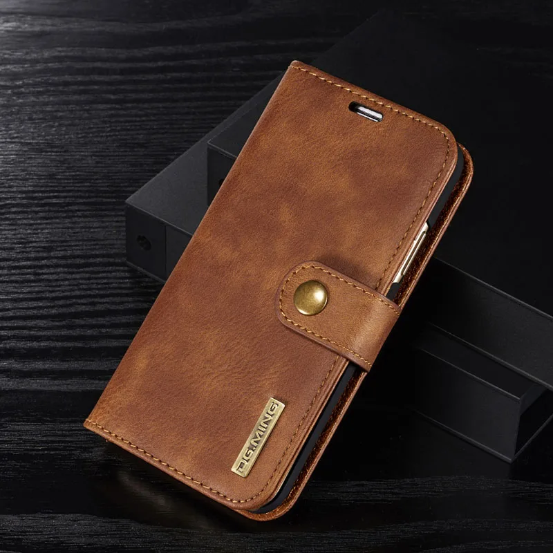 DG Ming флип-чехол, роскошный чехол-кошелек из натуральной кожи для Iphone 8/X, Магнитный чехол 2 в 1, Coque Fundas - Цвет: Brown