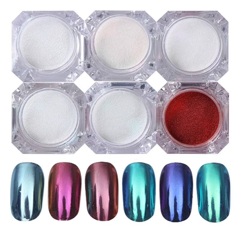 6 Boxes Holo Laser Dust 3D cat Nail Powder Chrome