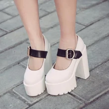 ladies shoes platform pumps women thick high heels punk shoes white pumps Pu leather women heels black pumps prom shoes X340
