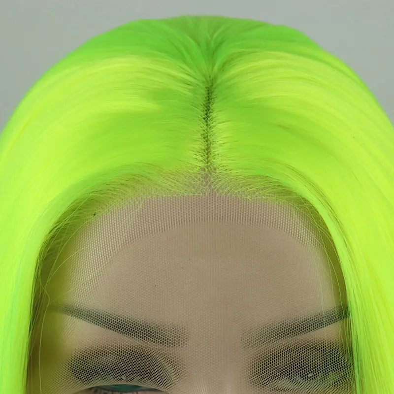 Bombshell Synthetic Lace Front Wig Light Green Short Bob Straight Heat Resistant Fiber Hair Middle Parting For White Women Wigs