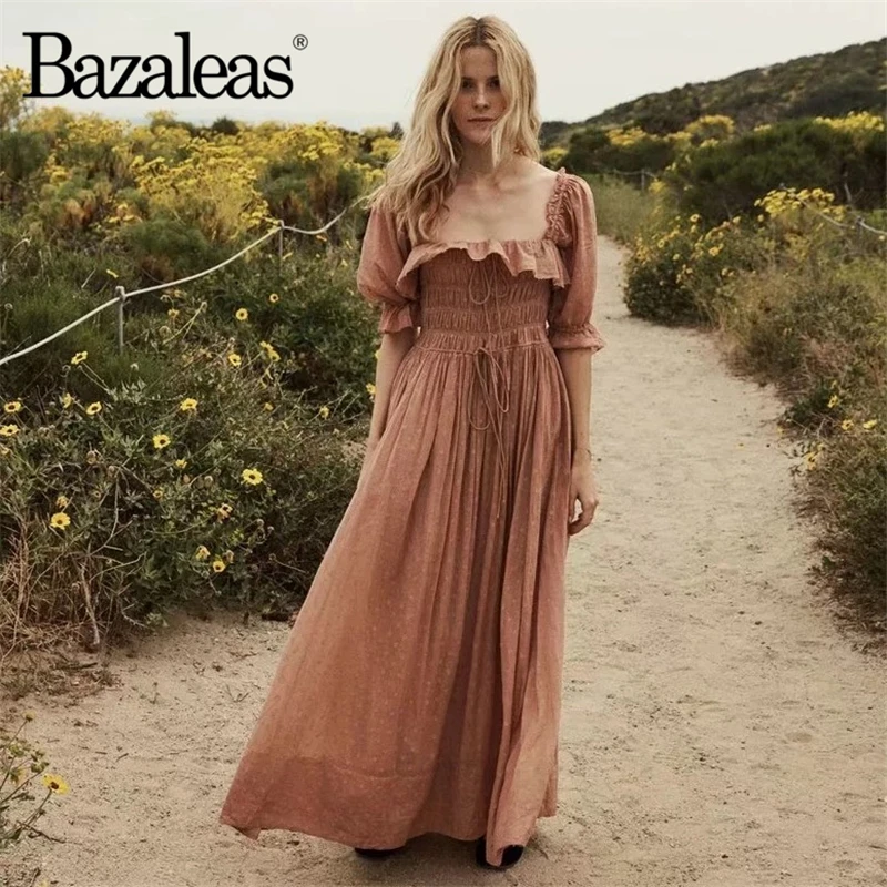 

Ruffles Center Tie Waist Pink summer Dress women midi vestidos Party women Dresses
