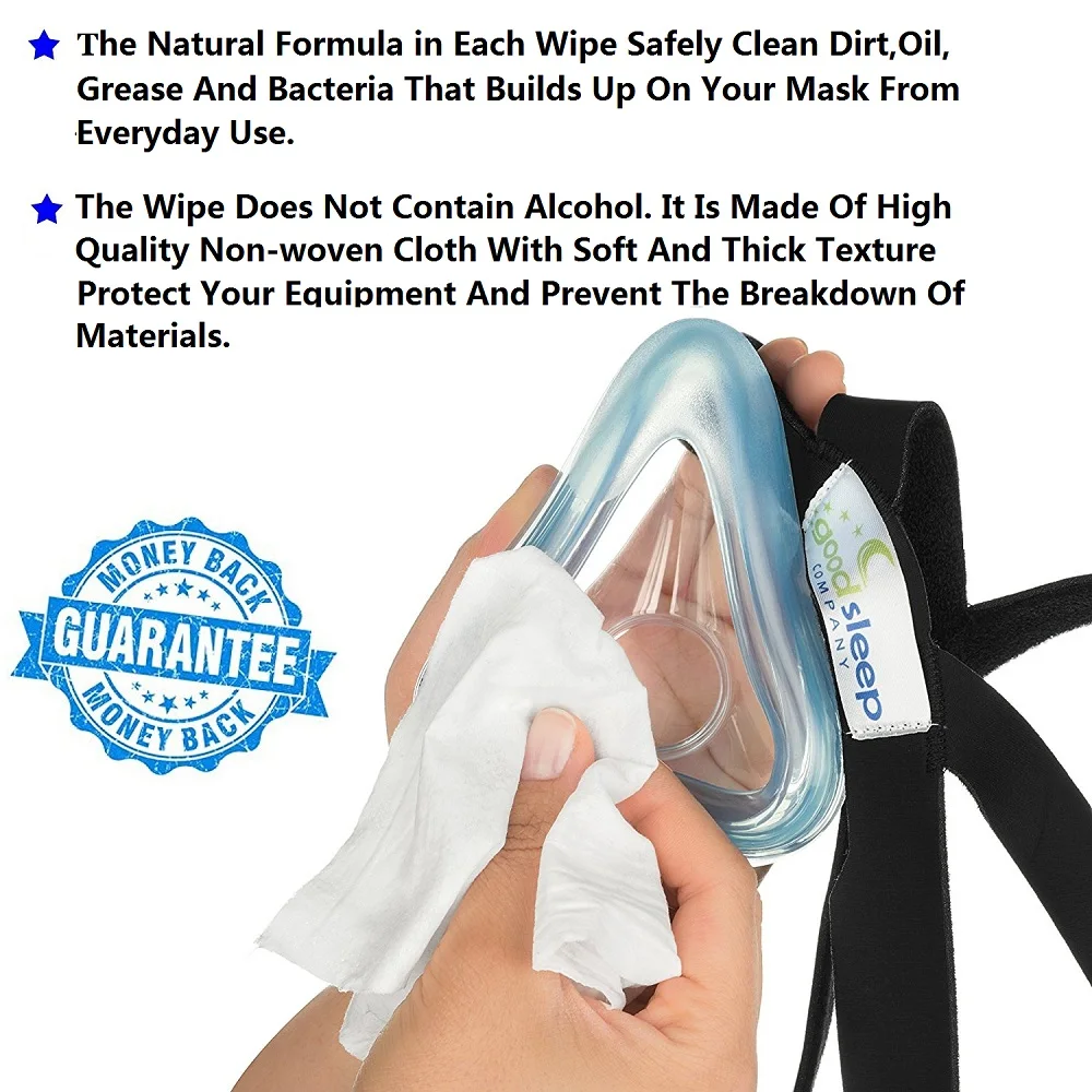 Moyeah CPAP маска салфетки | 20 дорожных пакетов 200 салфетки, хлопок, без ворса, без запаха, герметичные пакеты