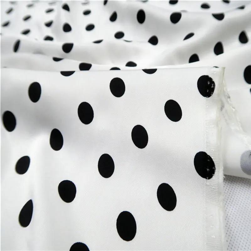 

nature cupro fabric polka dot print 36momme 140cm wide fabric DIY sewing apparel fabric white black