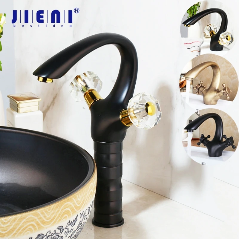 JIENI Black Swan Design Bathroom Basin Sink Mixer Tap Faucets Brass Antique Brass Polished Black 2 Handles Basin Mixer Faucet