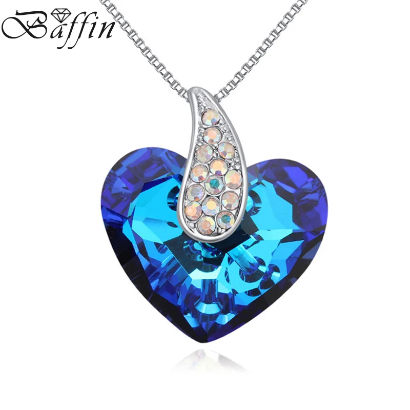 

BAFFIN Romantic Truly in Love Heart Necklaces&Pendants Blue Crystal From Swarovski For Women Jewelry Valentine's Day Gift