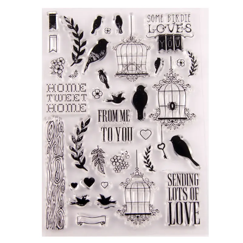 

Birds Birdcage Transparent Rubber Clear Stamps Silicone Seals for Scrapbooking DIY Photo Album Paper Card Making Stencil Crafts