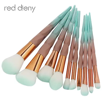 

10 pcs diamond Makeup Brushes Set Green Macarons color Facial Foundation Cosmetic Makeup Brush Kit Cosmetic maquiagem
