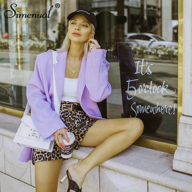 Simenual Fashion Office Lady Blazers Long Sleeve Casual Solid Violet Jakets 2019 Autumn Winter V Neck Basic Slim Women Blazer