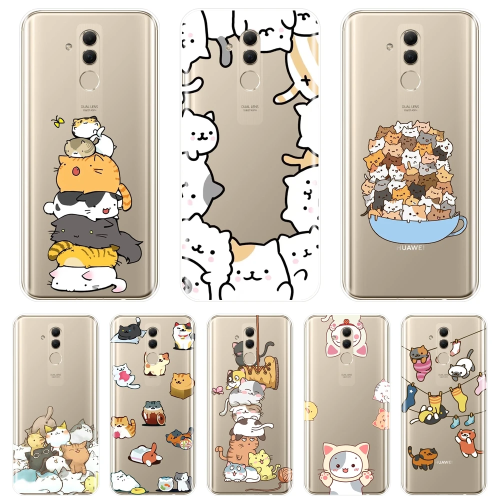 Задняя крышка для Huawei Mate 20 10 9 Lite Kawaii Cat Japan Cute Cartoon Girl мягкий силиконовый чехол