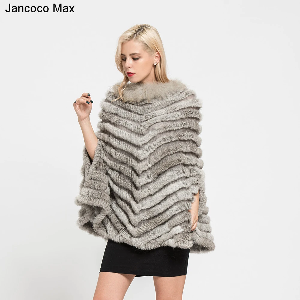 Новинка Jancoco Max + 2019 Вязаное пончо из натурального кроличьего меха зимние модные