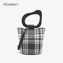 Необычная женская сумка-ведро с ручкой, новинка, роскошная креативная клетчатая сумка из искусственной кожи с заклепками, маленькая сумка через плечо, женская дизайнерская простая сумка