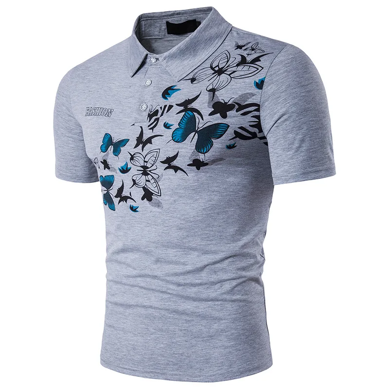 2017 New Polos Mens Butterfly Printed Polo Shirts Cotton Short Sleeve Camisas Polo Casual Turn 