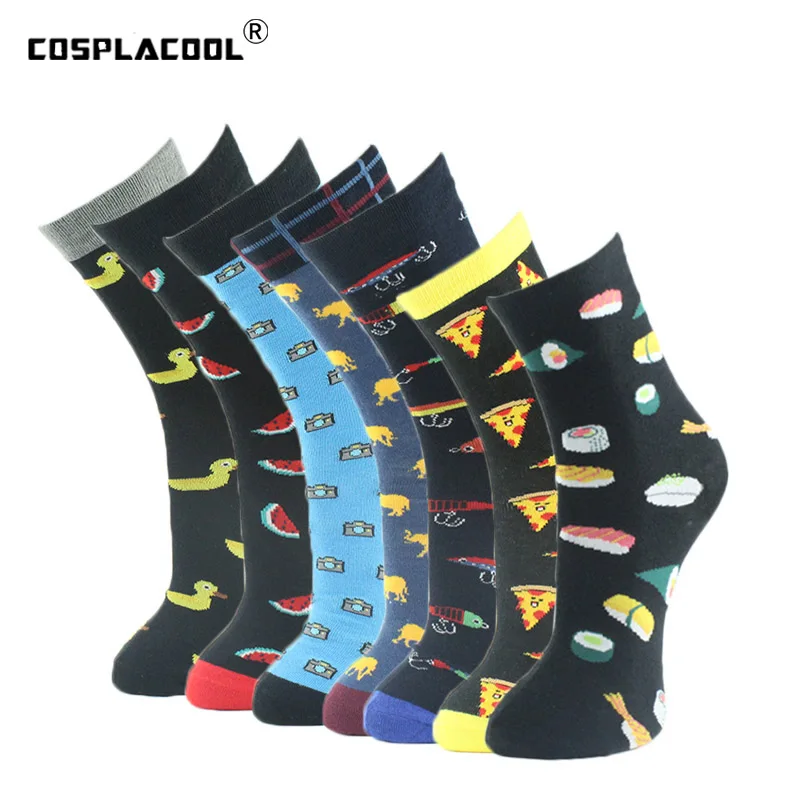 

[COSPLACOOL]Mens Crew Socks Pizza Sushi Animal Chili Moustache Sloths Novelty Socks Combed Cotton Funny Socks Men Big Size Socks