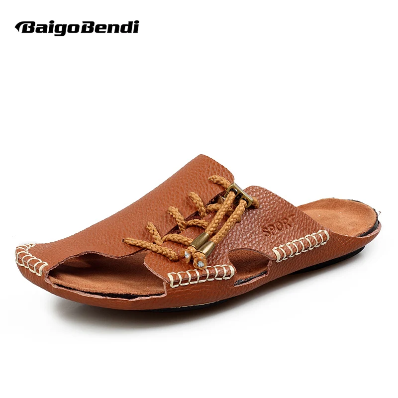 

US 6 7 8 9 10 Men Real Leather Casual Close Toe Slipper Flip Flop Thong Sandal Slides Summer shoes