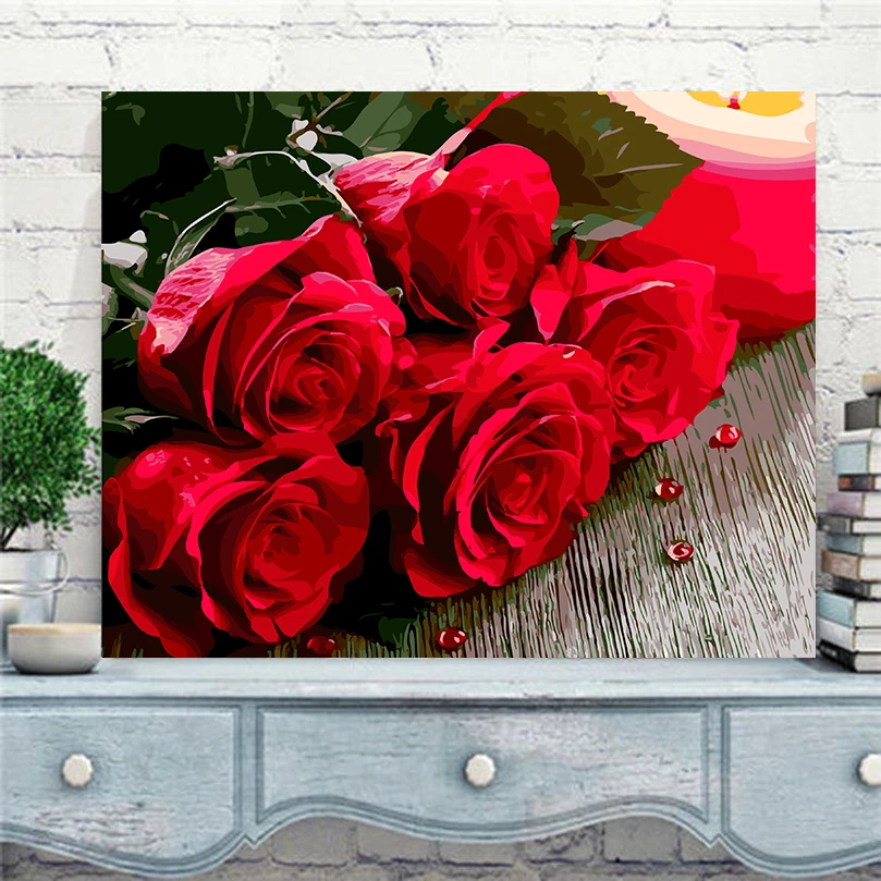 Bunga Mawar Merah Cinta Gambar Dengan Angka Dinding Lukisan Dengan Angka Tangan Dicat Di Atas Kanvas Untuk Dekorasi Rumah Seni Rs 48 Painting Calligraphy Aliexpress