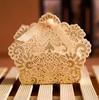 

100pcs Champagne Hollow Laser Cut Flowers Candy Chocolate Box Boxes For Wedding Party Birthday Baby Shower Favors Gift