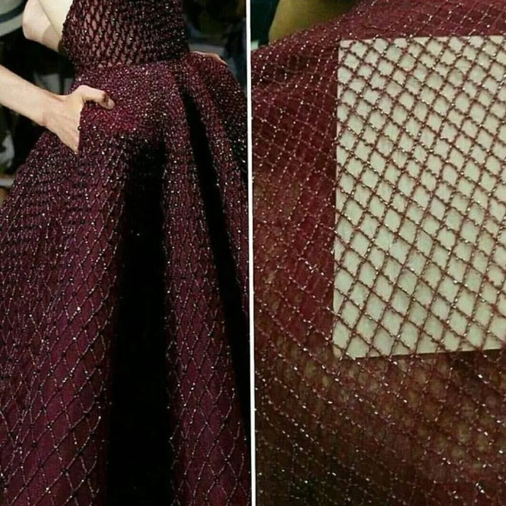 Embroidery african lace fabric african cord lace French Net Lace with beads Fabric For Wedding J