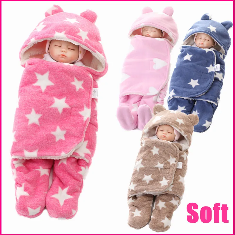 

2019 Envelope for Newborn Baby Sleeping Bags Winter Warm Infant Stroller Sleep Coral fleece Toddler Outdoor Swaddle Wrap