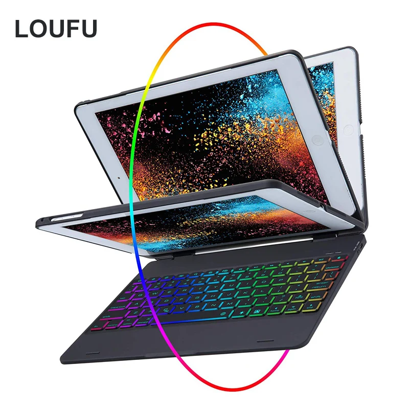 Loufu 360 Вращающийся Чехол для iPad 9,7, чехол с клавиатурой, беспроводной Bluetooth, 7 цветов, клавиатура с подсветкой для iPad Air 2 Pro 9,7
