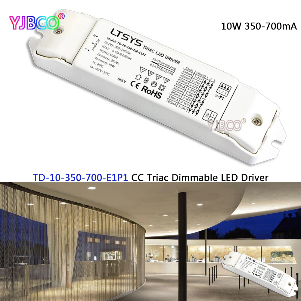 

LTECH TD-10-350-700-E1P1;10W 350mA-700mA 200-240VAC PWM Constant current Triac Dimmable intelligent LED Driver Triac Push Dim