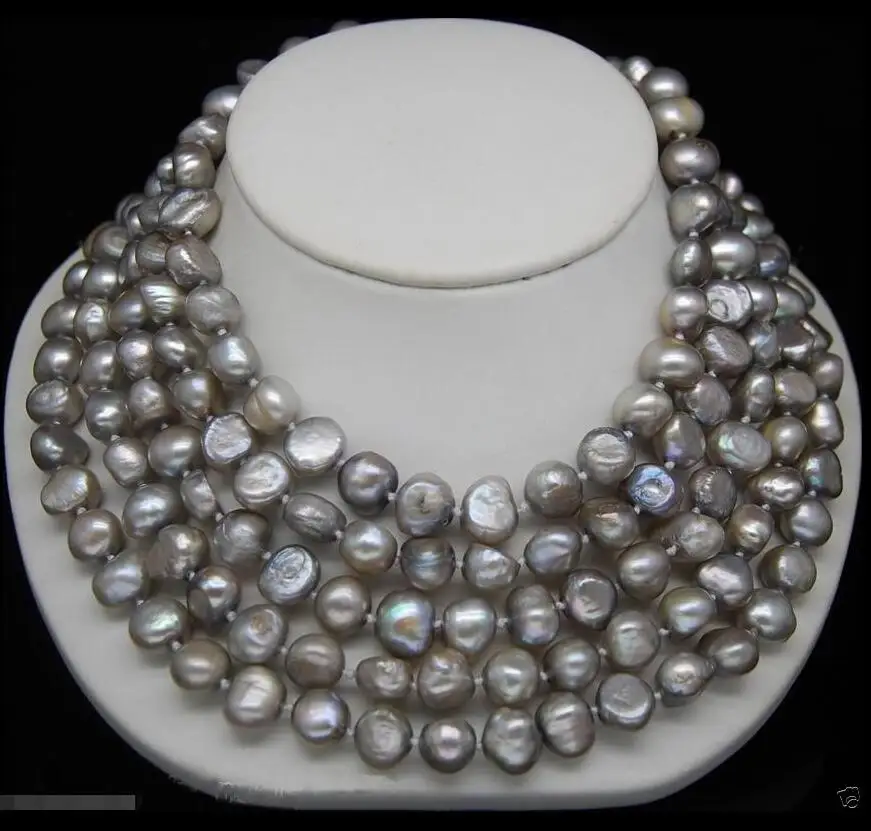 

Free shipping hot sale Women Bridal Wedding Jewelry >>Excellence 9-10mm Gray baroque pearl Necklace 72