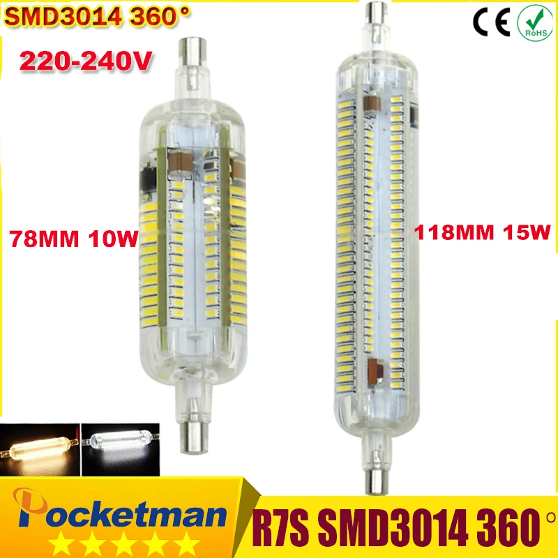 

R7S LED Lamparas AC 220V 240V Corn Lamp Light78mm 118mm Light SMD3014 Silicone Bulb 10W 15W Replace Halogen Bombillas 360Degree