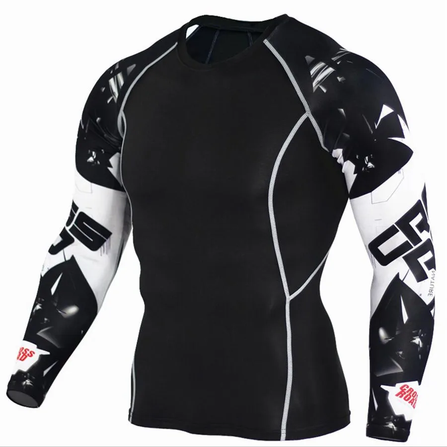 Футболка для бега с длинным рукавом, компрессионная рубашка с 3D принтом, Мужская футболка для фитнеса, спортивная одежда для велоспорта - Цвет: 116