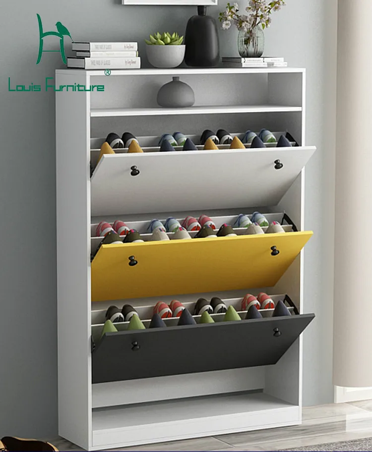 

Louis Fashion Shoe Cabinets Thin and Multifunctional Multi-functional Large Volume Solid Wood Pattern Simple Saving Space