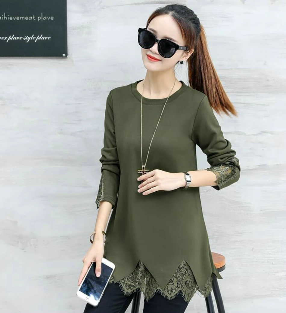 Tunic Plus Size 2018 Spring Autumn Fashion New Womens Long Sleeve Blouse Shirt Black Lace Long Tunic Tops for Women 040206