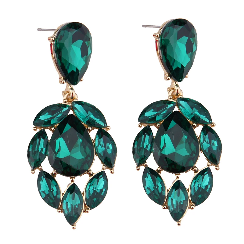 

Red/Green/White Large Crystal Earring Fashion Gold Color Wedding With Stones Cubic Zirconia Women's Drop Earrings Brincos Longos