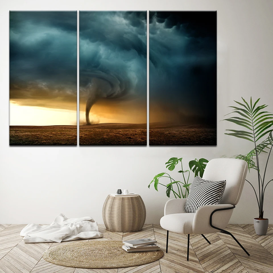 Modern Artwork Canvas Print Painting 3 Pieces Landscape Tornado Poster Wall Art Home Decorative One Set Modular Framework | Дом и сад
